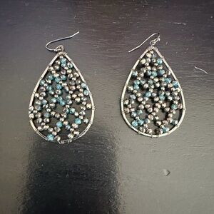 Elegant Teardrop Earrings with Blue and Silver Beads